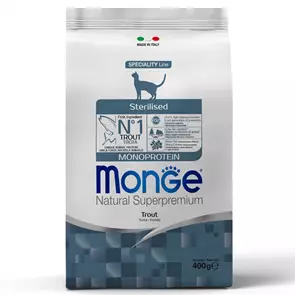 Сухой корм MONGE для стерилизованных кошек с форелью Monoprotein Adult Cat Sterilised Trout