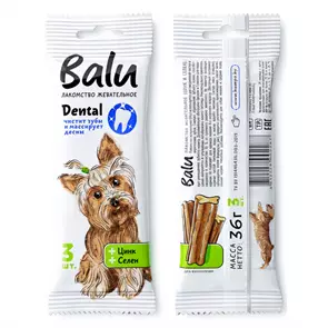 Лакомство жевательное Balu с цинком, селеном для собак, мультивитаминные палочки для чистки зубов 00-00001070